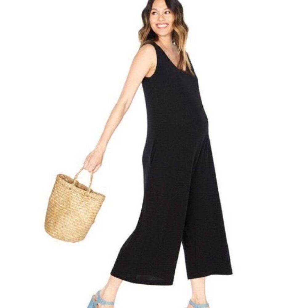 Storq Black Wide Leg Jumpsuit Size P/1 Maternity Sleeveless Scoop Neck